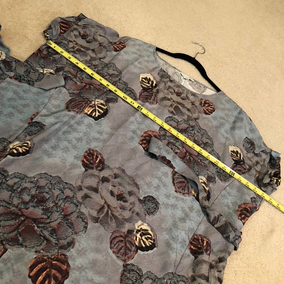 Garnet Hill SZ 08 Silk Tie Front Tunic Dress Short Sleeve Blue Gray Leaves Short - Picture 5 of 7